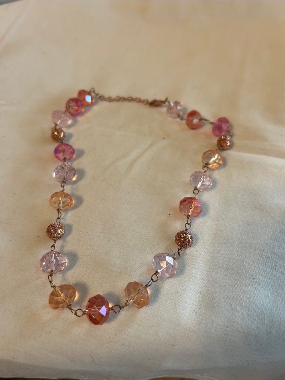 Source Unknown Pink and Peach Faceted Bead Necklace